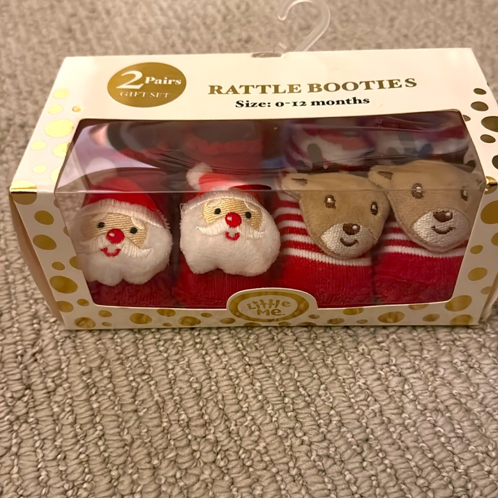 2 pairs of Christmas rattle booties.
